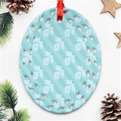 Christmas Day Ribbon Blue Ornament (oval Filigree) by Mariart