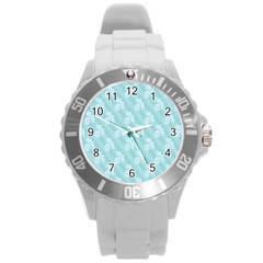 Christmas Day Ribbon Blue Round Plastic Sport Watch (l) by Mariart