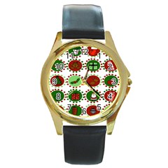 Christmas Round Gold Metal Watch by Mariart