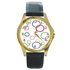 Circle Round Green Blue Red Pink Yellow Round Gold Metal Watch by Mariart