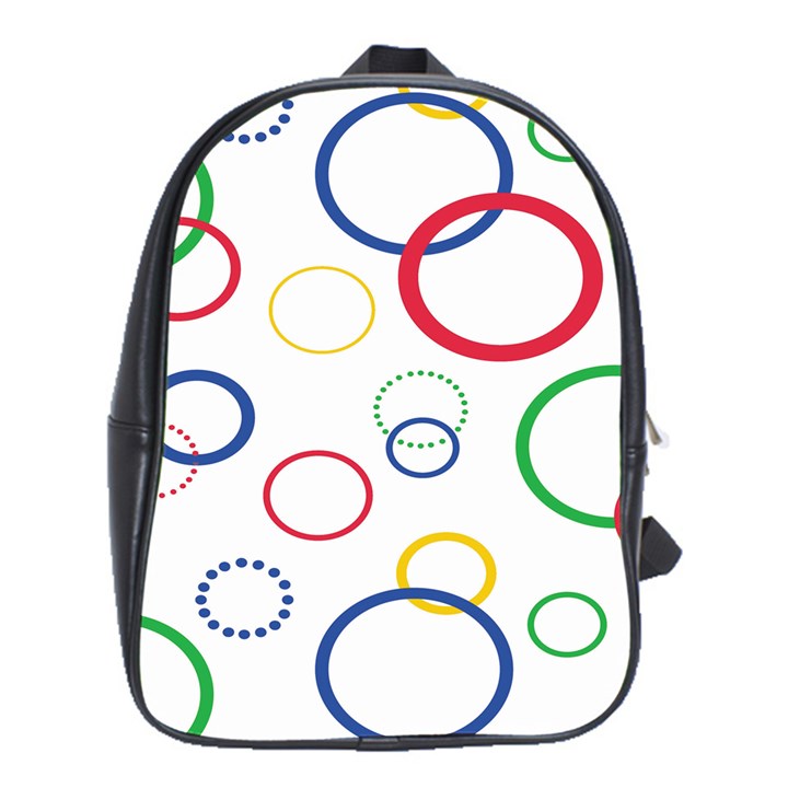 Circle Round Green Blue Red Pink Yellow School Bags (XL) 