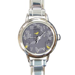 Cagr Bird Leaf Grey Yellow Round Italian Charm Watch