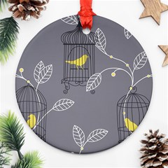 Cagr Bird Leaf Grey Yellow Ornament (round) by Mariart