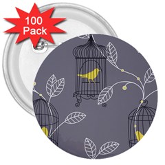 Cagr Bird Leaf Grey Yellow 3  Buttons (100 Pack) 