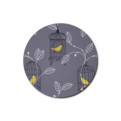 Cagr Bird Leaf Grey Yellow Rubber Round Coaster (4 Pack)  by Mariart