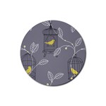 Cagr Bird Leaf Grey Yellow Rubber Round Coaster (4 pack)  Front