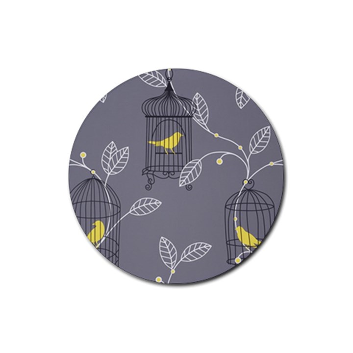 Cagr Bird Leaf Grey Yellow Rubber Round Coaster (4 pack) 