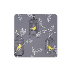 Cagr Bird Leaf Grey Yellow Square Magnet by Mariart