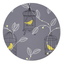 Cagr Bird Leaf Grey Yellow Magnet 5  (round) by Mariart