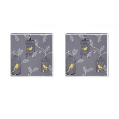 Cagr Bird Leaf Grey Yellow Cufflinks (square) by Mariart