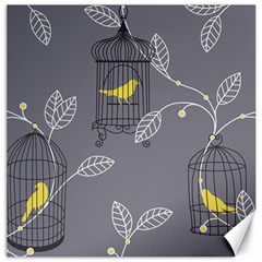 Cagr Bird Leaf Grey Yellow Canvas 16  X 16   by Mariart