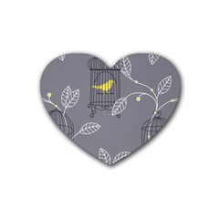 Cagr Bird Leaf Grey Yellow Rubber Coaster (heart)  by Mariart