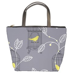 Cagr Bird Leaf Grey Yellow Bucket Bags by Mariart