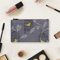 Cagr Bird Leaf Grey Yellow Cosmetic Bag (small)  by Mariart