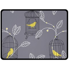 Cagr Bird Leaf Grey Yellow Fleece Blanket (large)  by Mariart