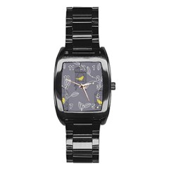 Cagr Bird Leaf Grey Yellow Stainless Steel Barrel Watch by Mariart