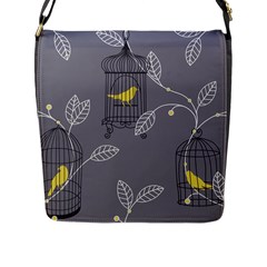 Cagr Bird Leaf Grey Yellow Flap Messenger Bag (l)  by Mariart