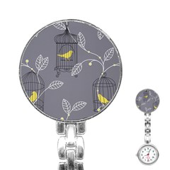 Cagr Bird Leaf Grey Yellow Stainless Steel Nurses Watch by Mariart