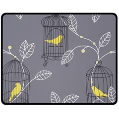 Cagr Bird Leaf Grey Yellow Double Sided Fleece Blanket (medium)  by Mariart