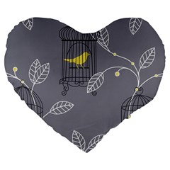 Cagr Bird Leaf Grey Yellow Large 19  Premium Flano Heart Shape Cushions by Mariart