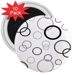 Circle Round Black Grey 3  Magnets (10 Pack) 