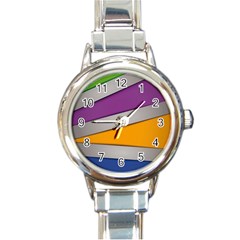 Colorful Geometry Shapes Line Green Grey Pirple Yellow Blue Round Italian Charm Watch by Mariart