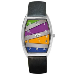 Colorful Geometry Shapes Line Green Grey Pirple Yellow Blue Barrel Style Metal Watch by Mariart