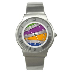 Colorful Geometry Shapes Line Green Grey Pirple Yellow Blue Stainless Steel Watch by Mariart