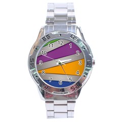 Colorful Geometry Shapes Line Green Grey Pirple Yellow Blue Stainless Steel Analogue Watch by Mariart