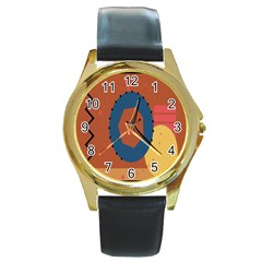 Digital Music Is Described Sound Waves Round Gold Metal Watch