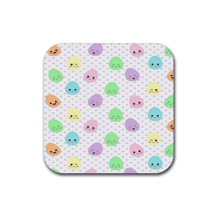 Egg Easter Smile Face Cute Babby Kids Dot Polka Rainbow Rubber Coaster (Square) 