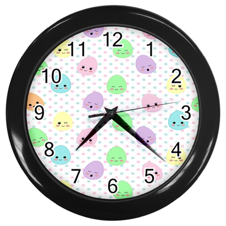 Egg Easter Smile Face Cute Babby Kids Dot Polka Rainbow Wall Clocks (Black)