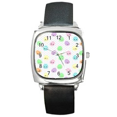 Egg Easter Smile Face Cute Babby Kids Dot Polka Rainbow Square Metal Watch by Mariart