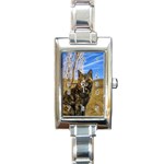 Adult Wild Cat Sitting and Watching Rectangle Italian Charm Watch Front