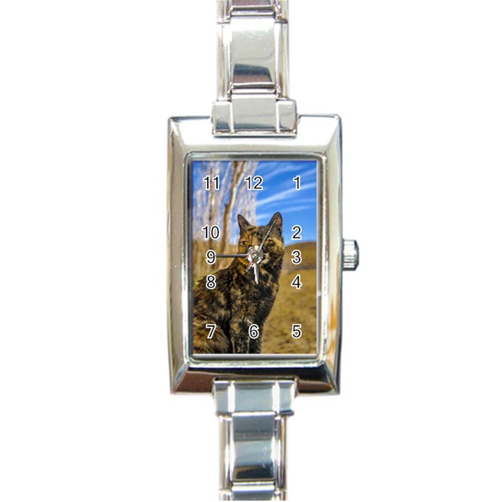 Adult Wild Cat Sitting and Watching Rectangle Italian Charm Watch