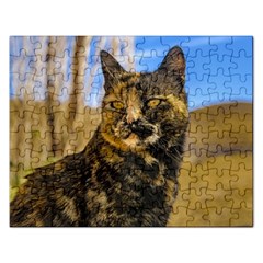 Adult Wild Cat Sitting And Watching Rectangular Jigsaw Puzzl by dflcprints