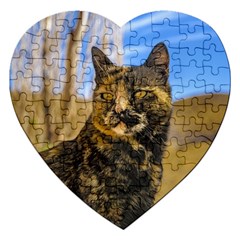 Adult Wild Cat Sitting And Watching Jigsaw Puzzle (heart) by dflcprints