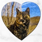 Adult Wild Cat Sitting and Watching Jigsaw Puzzle (Heart) Front