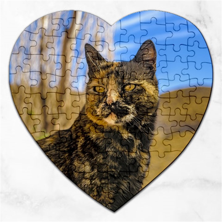 Adult Wild Cat Sitting and Watching Jigsaw Puzzle (Heart)