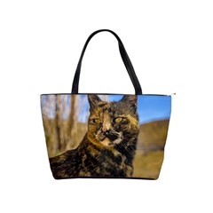 Adult Wild Cat Sitting And Watching Shoulder Handbags by dflcprints