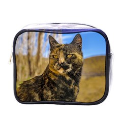 Adult Wild Cat Sitting And Watching Mini Toiletries Bags by dflcprints