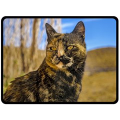 Adult Wild Cat Sitting And Watching Fleece Blanket (large)  by dflcprints