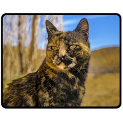 Adult Wild Cat Sitting And Watching Fleece Blanket (medium)  by dflcprints