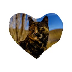 Adult Wild Cat Sitting And Watching Standard 16  Premium Heart Shape Cushions by dflcprints