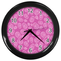 Floral Pattern Wall Clocks (black) by Valentinaart