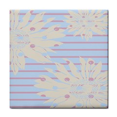 Flower Floral Sunflower Line Horizontal Pink White Blue Tile Coasters by Mariart