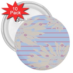 Flower Floral Sunflower Line Horizontal Pink White Blue 3  Buttons (10 Pack)  by Mariart