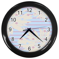 Flower Floral Sunflower Line Horizontal Pink White Blue Wall Clocks (black) by Mariart