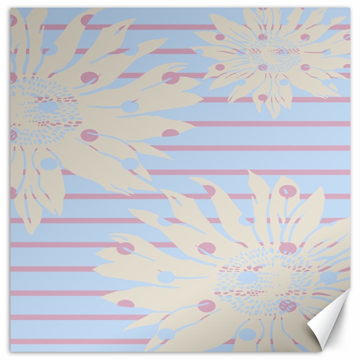 Flower Floral Sunflower Line Horizontal Pink White Blue Canvas 20  x 20  