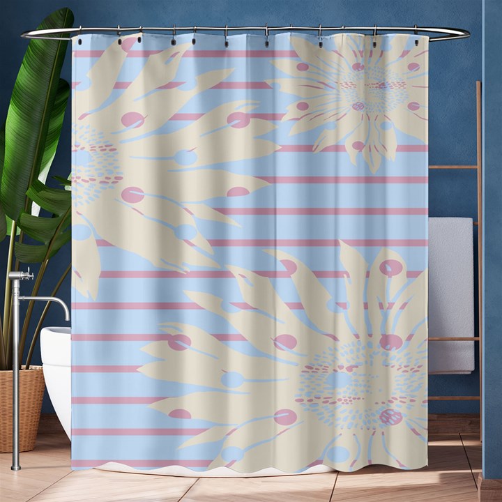 Flower Floral Sunflower Line Horizontal Pink White Blue Shower Curtain 60  x 72  (Medium) 